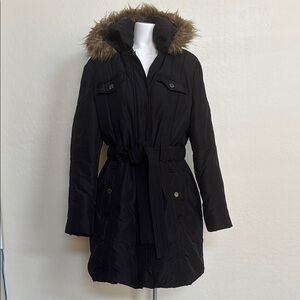 FINAL! Kenneth Cole Black Puffer Parka Coat with Fur-Trimmed Hood
